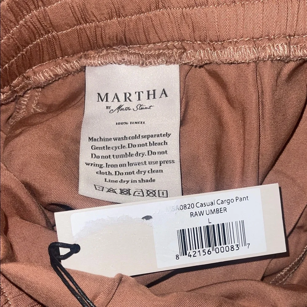 MARTHA by Martha Stewart Relaxed Utility Cargo Pants Turtle Sz L 100% Tencel NEW - Picture 2 of 4